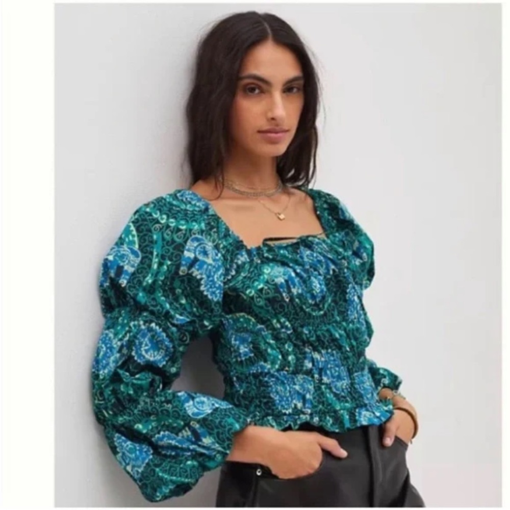 EUC Anthropologie Green and Blue Blouse size S